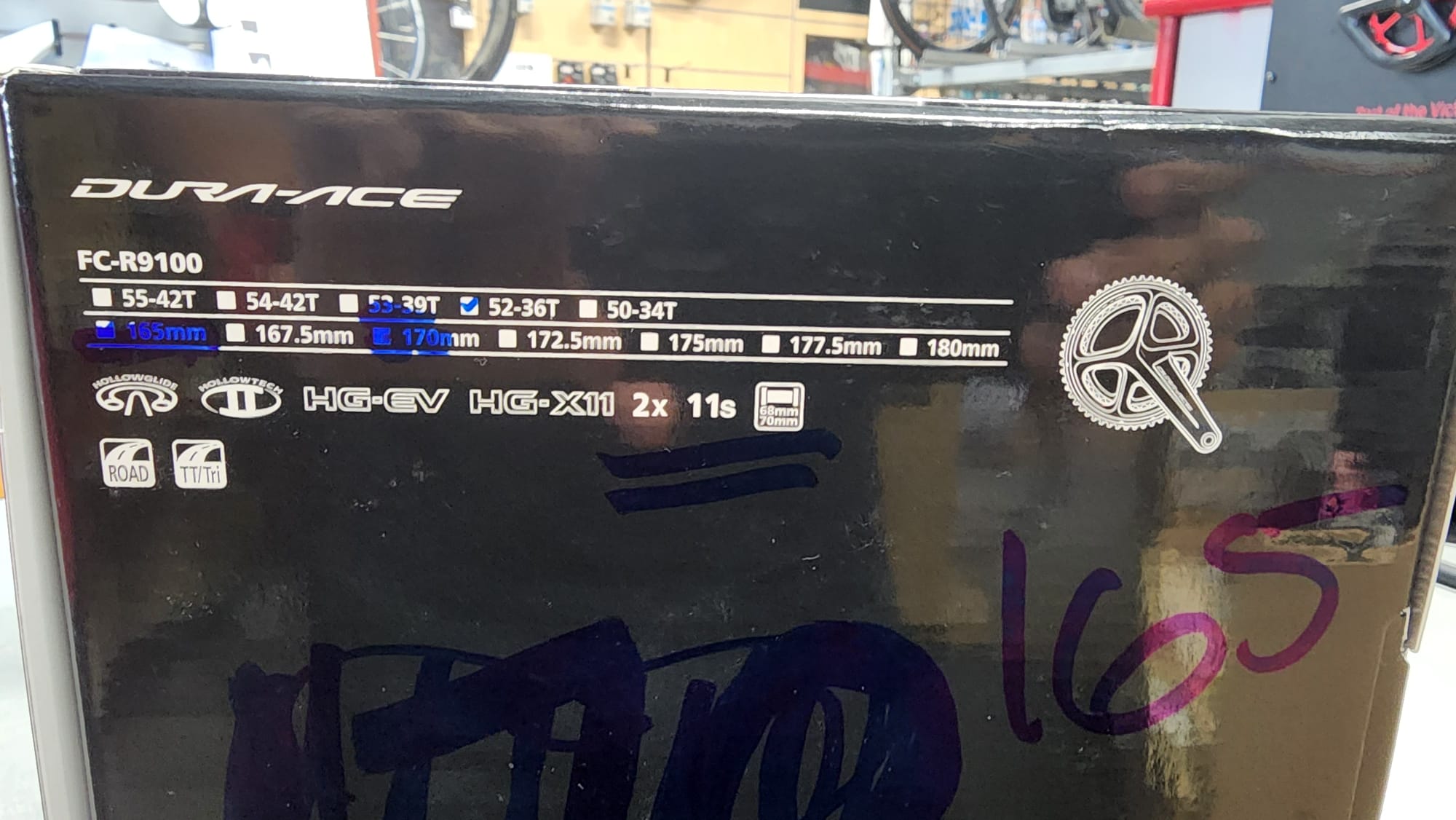 Juego de bielas Shimano FC 9100 Dura Ace de 11 velocidades, 52-36 dientes y 165 mm